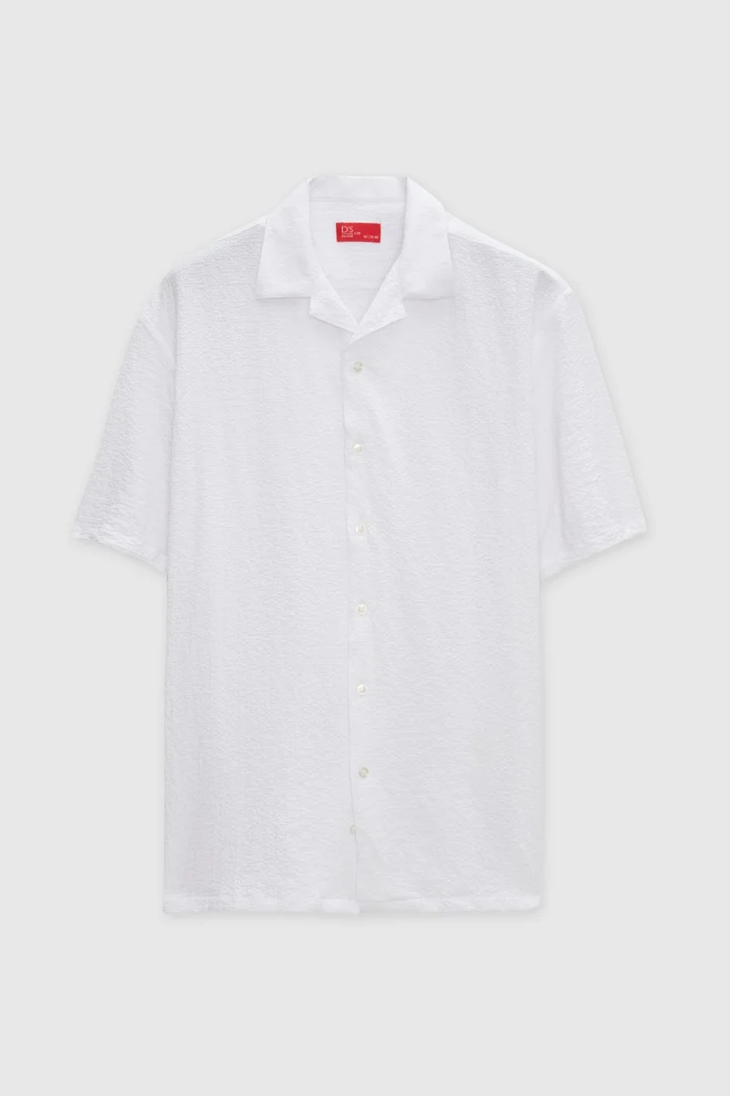 D'S DAMAT Relaxed White Seersucker Short Sleeve Wrinkle-Free Shirt 0HC02ORT01313