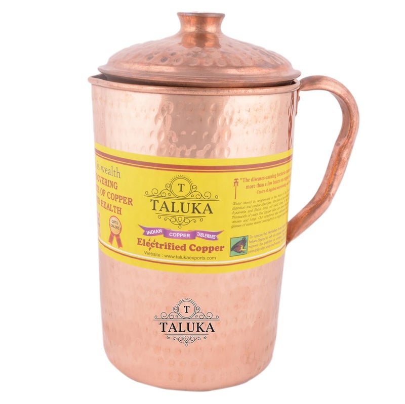 Taluka Copper Hammered Jug 2000 ML with 2 Water Bottle 1700 ML Storage Water Good Health Benefit Yoga Ayurveda Pack of 3 - Image 2