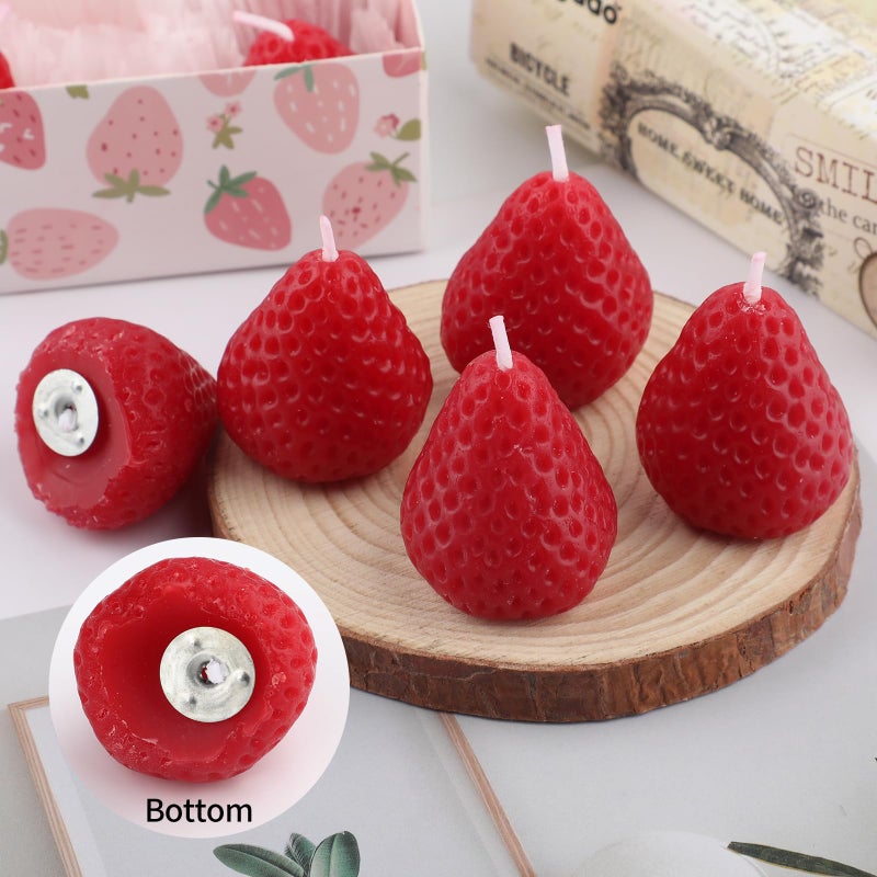 ARPOVIST 9 Pack Strawberry Shaped Scented Candles, Red Mini Soy Wax Fruit Aroma Decorative Candles, Realistic Strawberry Design for Bedroom, Bathroom, Parties, Table DÃ©cor, Photo Props, Birthday Gifts - Image 5
