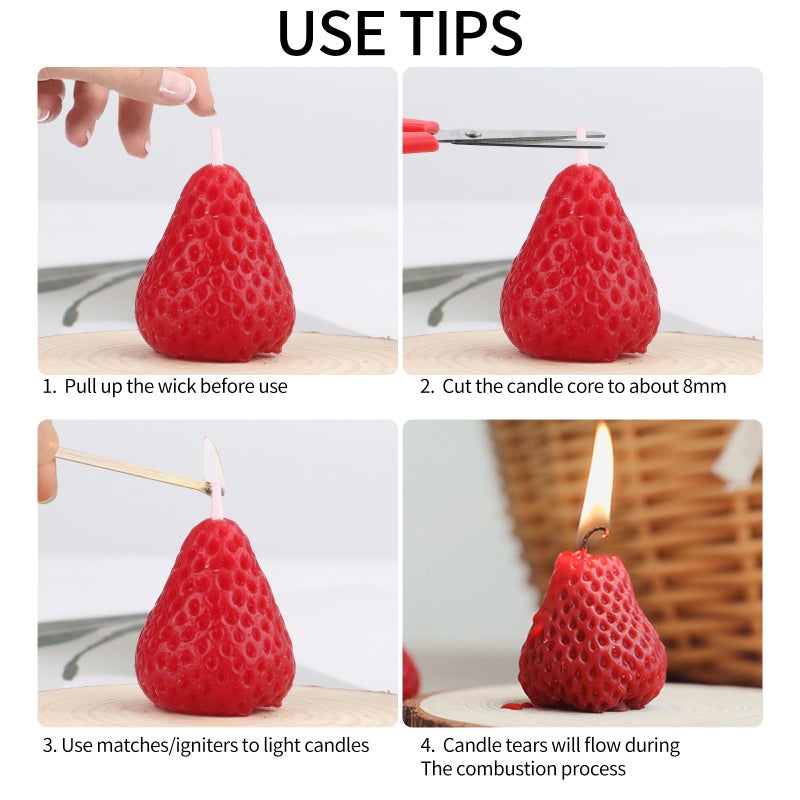 ARPOVIST 9 Pack Strawberry Shaped Scented Candles, Red Mini Soy Wax Fruit Aroma Decorative Candles, Realistic Strawberry Design for Bedroom, Bathroom, Parties, Table DÃ©cor, Photo Props, Birthday Gifts - Image 4