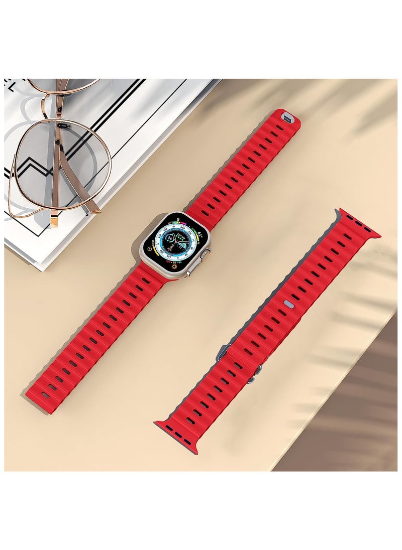 Color Fans Apple Watch Ocean Band 41mm 40mm 38mm for Men Women, Soft Silicone Sport Band Replacement Strap for Apple Watch Ultra iWatch Series 8 7 SE 6 5 4 3 2 1 Red  - Image 5