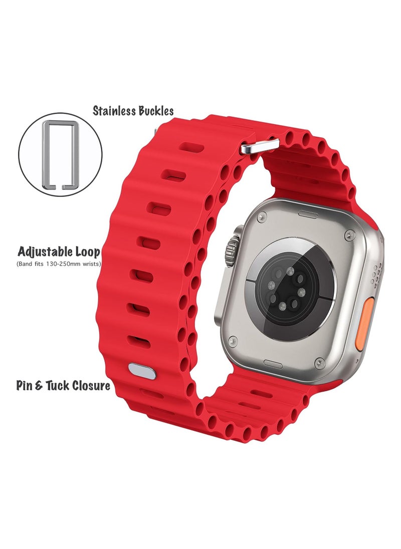 Color Fans Apple Watch Ocean Band 41mm 40mm 38mm for Men Women, Soft Silicone Sport Band Replacement Strap for Apple Watch Ultra iWatch Series 8 7 SE 6 5 4 3 2 1 Red  - Image 4
