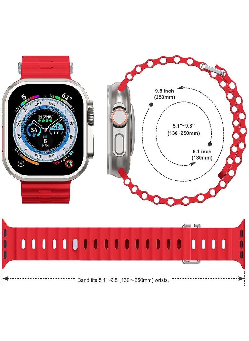Color Fans Apple Watch Ocean Band 41mm 40mm 38mm for Men Women, Soft Silicone Sport Band Replacement Strap for Apple Watch Ultra iWatch Series 8 7 SE 6 5 4 3 2 1 Red  - Image 3