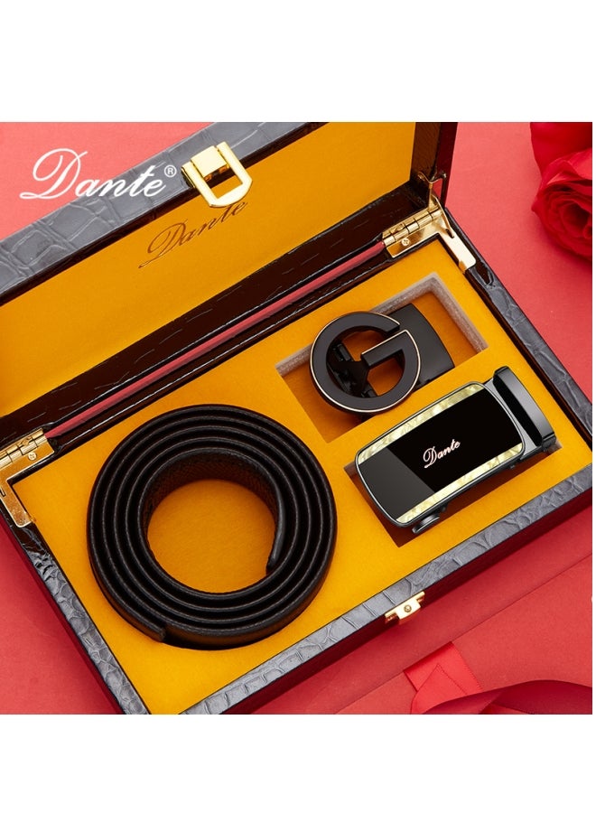 Dante Double Buckle Belt Set First Layer Cowhide Automatic Buckle Men's Belt Genuine Leather*115cm - Image 1