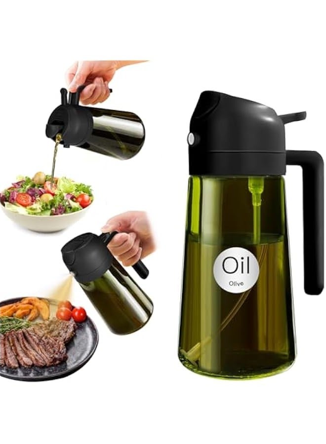 16oz/470ml Light-Blocking Dark Oil Sprayer for Cooking, 2 in 1 Olive Oil Dispenser Bottle for Kitchen, Premium Dark Green Glass Oil Bottle, Food-Grade Oil Mister for Air Fryer, BBQ (Black) - Image 1