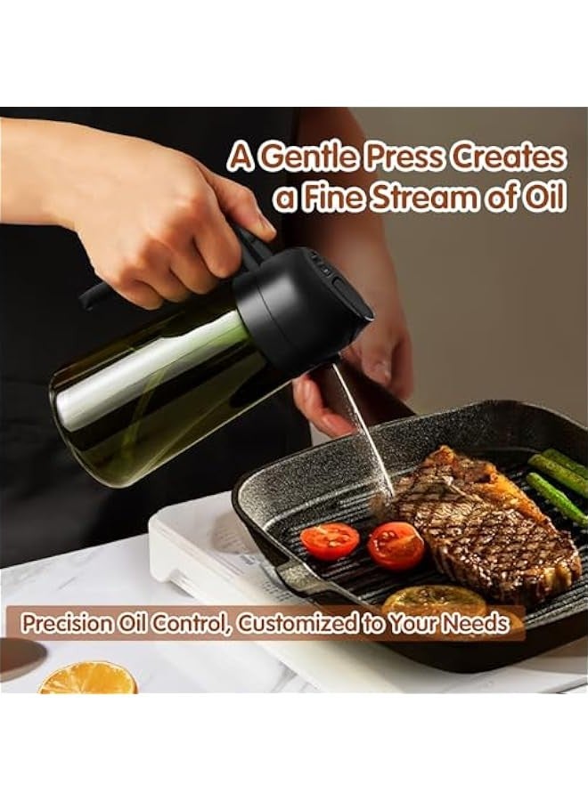 16oz/470ml Light-Blocking Dark Oil Sprayer for Cooking, 2 in 1 Olive Oil Dispenser Bottle for Kitchen, Premium Dark Green Glass Oil Bottle, Food-Grade Oil Mister for Air Fryer, BBQ (Black) - Image 4