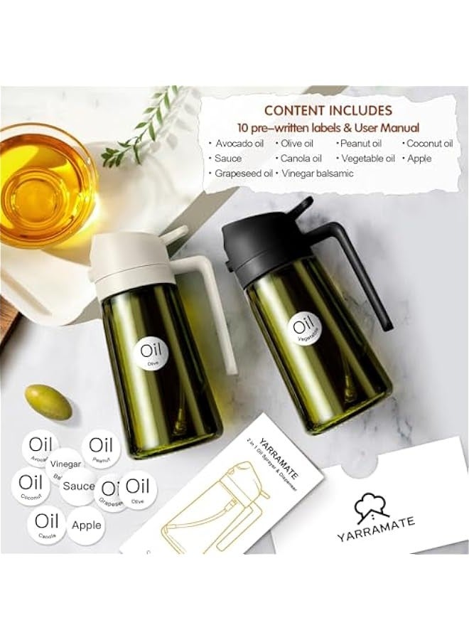 16oz/470ml Light-Blocking Dark Oil Sprayer for Cooking, 2 in 1 Olive Oil Dispenser Bottle for Kitchen, Premium Dark Green Glass Oil Bottle, Food-Grade Oil Mister for Air Fryer, BBQ (Black) - Image 2