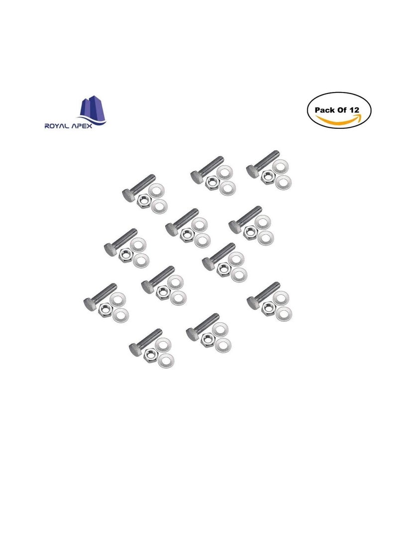 Generic 12 pcs Hex Head Screw Bolts Nuts Washers Fully Thread GI Plain Finish Bolt Set 6, 80MM  - Image 2