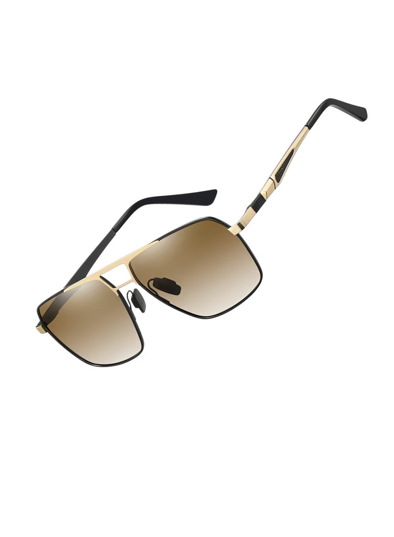 UV400 Square Polarized Driving Sunglasses For Car, Lightweight Metal Frame Glasses For Men, Men's Sunglasses For Fishing Desert Beach Long Outdoor Travel - Image 3