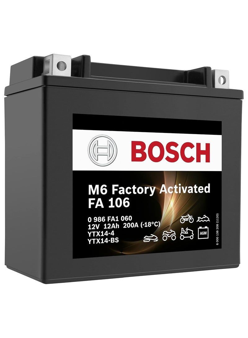 BOSCH Bosch FA106 AGM Motorcycle Battery 12 V 200 A 12 Ah Suitable for Motorcycles, Motorcycles, Enduros, Scooters, Quads, Jet Skis - Compatible M6018, BTX14-BS, BTX14 - Image 1
