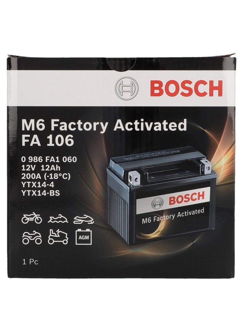 BOSCH Bosch FA106 AGM Motorcycle Battery 12 V 200 A 12 Ah Suitable for Motorcycles, Motorcycles, Enduros, Scooters, Quads, Jet Skis - Compatible M6018, BTX14-BS, BTX14 - Image 2
