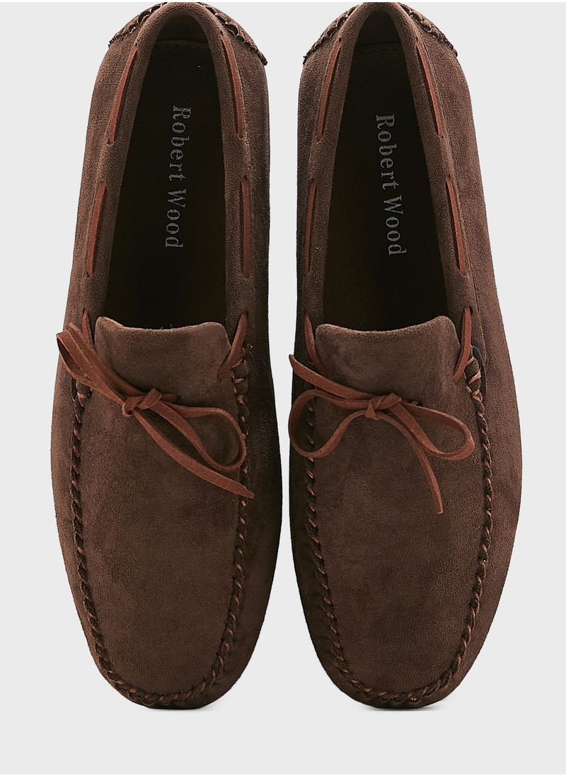 Robert Wood - Faux Suede Bow Loafers - Image 1