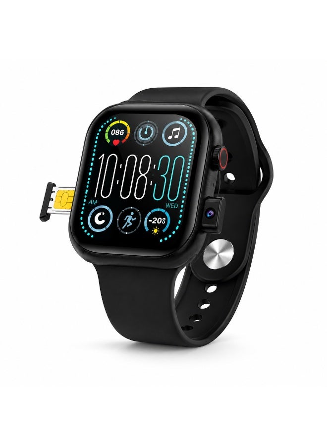 Smartberry SM402 2.2 Inch HD Smart Watch with SIM Card Slot, Front Camera, Bluetooth 5.3, Wireless Charging, Dual Watch Straps, 480mAh Battery, Multi-Sport Modes, Android Smartwatch for Men & Women – Black - Image 1