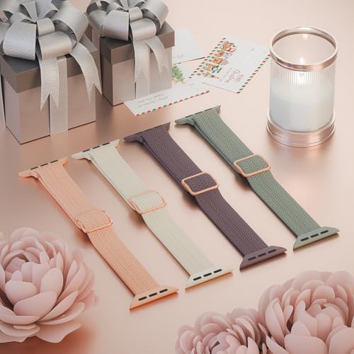 DYKEISS 4 Pack Slim Braided Stretchy Compatible with Apple Watch Band 38mm 42mm 40mm 44mm 41mm 45mm 46mm 49mm Women Men Solo Loop Nylon Thin Strap for iWatch Series 11 10 9 8 7 SE 6 5 4 3 Ultra - Image 3