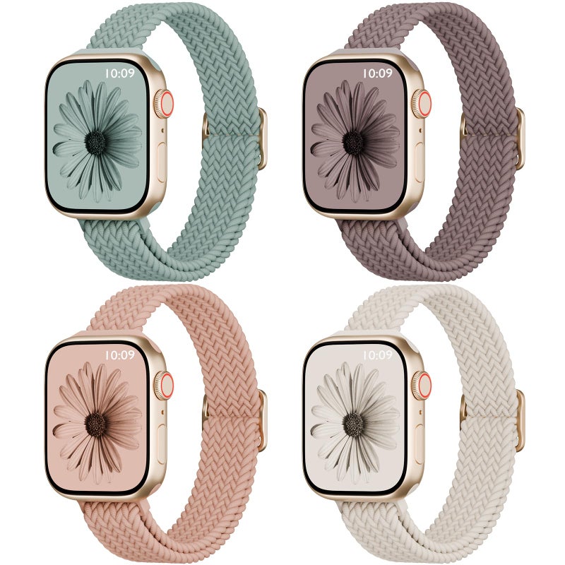 DYKEISS 4 Pack Slim Braided Stretchy Compatible with Apple Watch Band 38mm 42mm 40mm 44mm 41mm 45mm 46mm 49mm Women Men Solo Loop Nylon Thin Strap for iWatch Series 11 10 9 8 7 SE 6 5 4 3 Ultra - Image 2