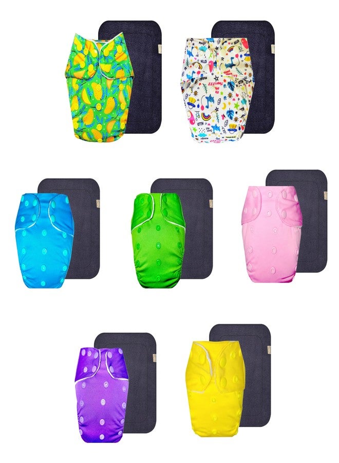 حفاضات قماشية فاخرة من دمبلدو مع حشوة رمادية (عبوة من 7 قطع) | شعور بالجفاف والراحة | تهوية جيدة | أزرار كبس قابلة للتعديل | مثالية للأطفال الصغار | من 3 أشهر إلى 3 سنوات | للجنسين - Image 1