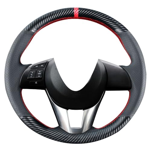Kivnto DIY Stitching Carbon Fiber Steering Wheel Cover for Mazda CX-5 2013-2016 / for Mazda 3 Mazda 6 2014-2016 / CX-3 2016 2017/15 inches Leather Interior Accessories - Image 1