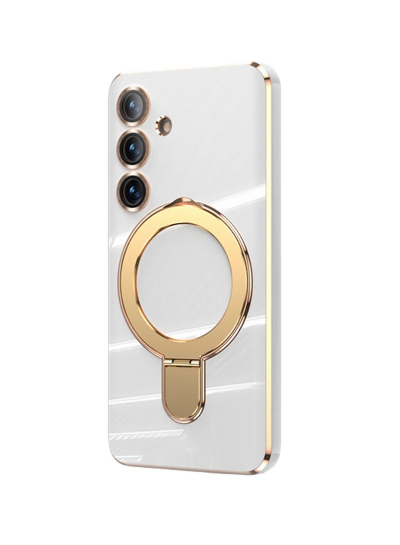 حافظة هاتف محمول بلون سادة مع حامل مغناطيسي لاسلكي وغطاء حماية شامل مناسب لهاتف Samsung S24 Ultra/S24 Plus/S24 - Image 1