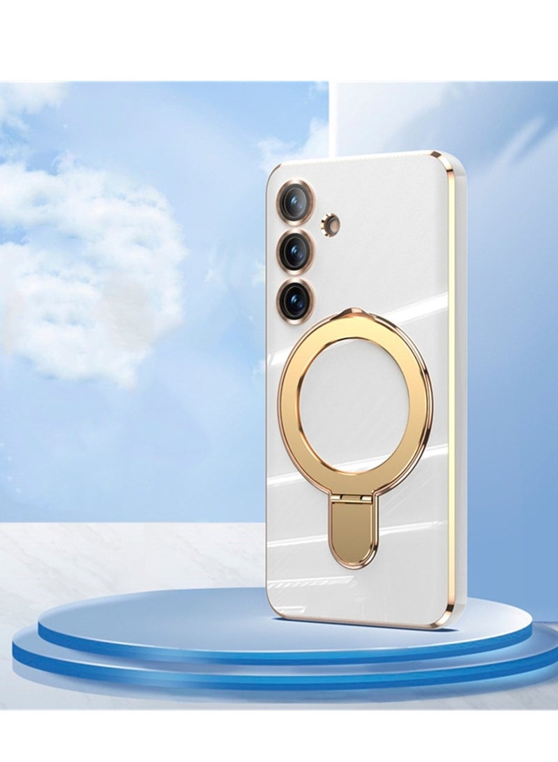 حافظة هاتف محمول بلون سادة مع حامل مغناطيسي لاسلكي وغطاء حماية شامل مناسب لهاتف Samsung S24 Ultra/S24 Plus/S24 - Image 2