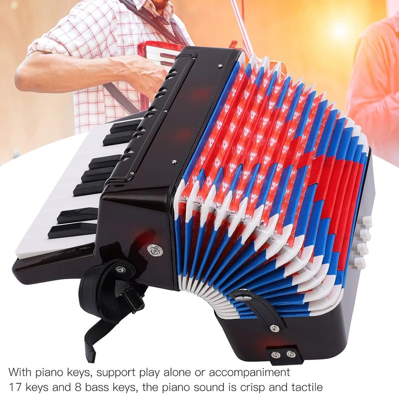 Wal front Mini Accordion 17 Key Piano Small Accordion 8 Bass with Straps Beginner Educational Musical Instrument Developmet Hand Keyboard Rhythm Training Instrument for Beginner - Image 3