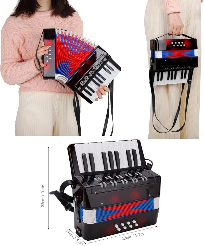Wal front Mini Accordion 17 Key Piano Small Accordion 8 Bass with Straps Beginner Educational Musical Instrument Developmet Hand Keyboard Rhythm Training Instrument for Beginner - Image 4
