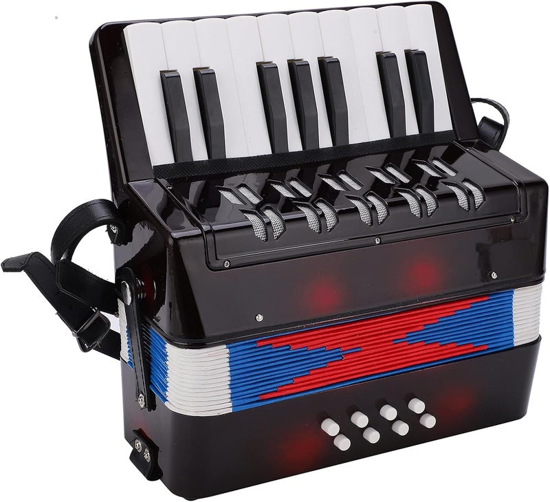 Wal front Mini Accordion 17 Key Piano Small Accordion 8 Bass with Straps Beginner Educational Musical Instrument Developmet Hand Keyboard Rhythm Training Instrument for Beginner - Image 1