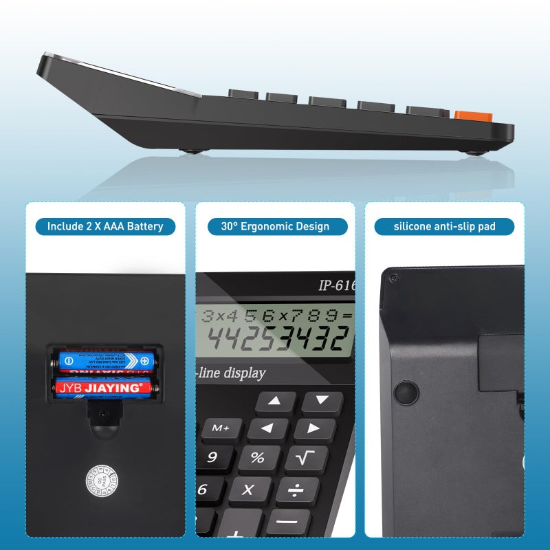 iPepul Calculators Desktop, Desk Calculator with Large 2 Line Display, Talking Basic Calculator with Big Button & Adjustable Volume, 4 Function Calculators for Business, Students, Office Supplies(Black) - Image 3