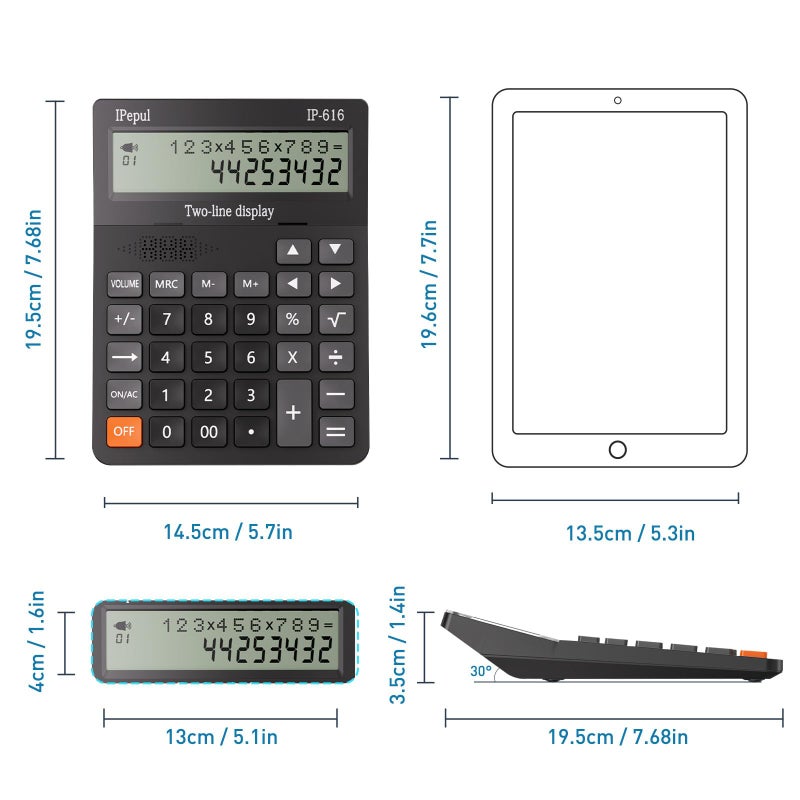 iPepul Calculators Desktop, Desk Calculator with Large 2 Line Display, Talking Basic Calculator with Big Button & Adjustable Volume, 4 Function Calculators for Business, Students, Office Supplies(Black) - Image 5