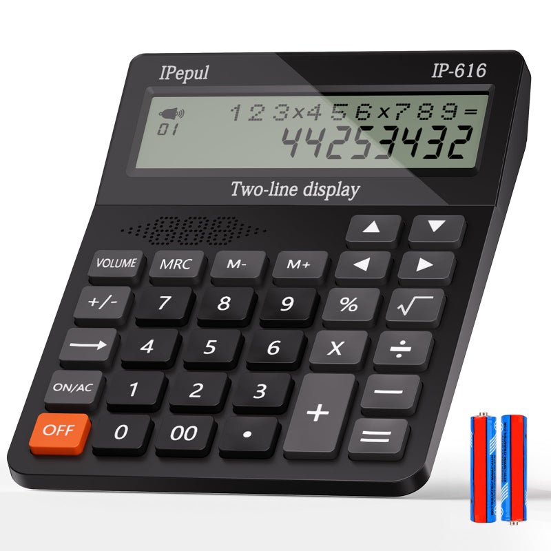 iPepul Calculators Desktop, Desk Calculator with Large 2 Line Display, Talking Basic Calculator with Big Button & Adjustable Volume, 4 Function Calculators for Business, Students, Office Supplies(Black) - Image 1