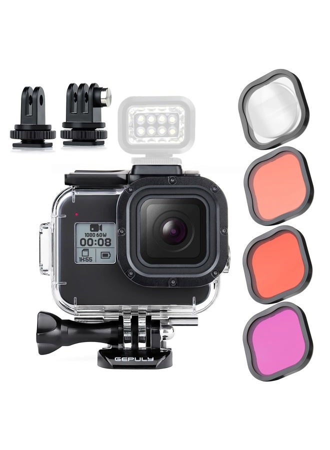 GEPULY Waterproof Case for GoPro Hero 8 Black with 4-Pack Dive Filter, 60M Underwater Diving Housing Case with Red, Light Red, Magenta, Close-up Filters for GoPro Hero 8 Black Camera  - Image 1