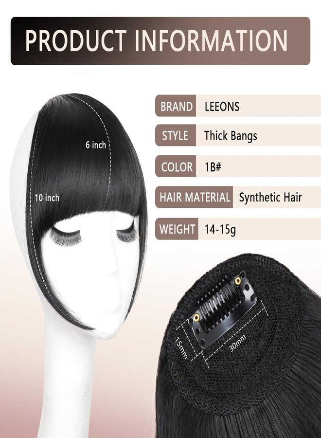 LEEONS Clip on Bangs for Women - Synthetic Fake Bangs Hairpiece with Clips, Easy to Use Bangs Hair Clip for Instant Style Change, 1B# - Image 2