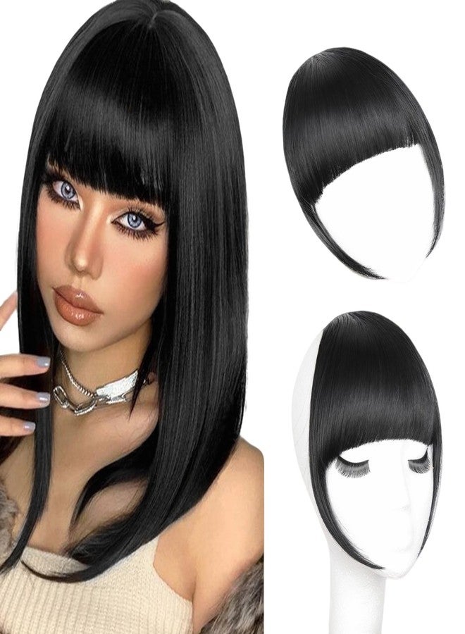 LEEONS Clip on Bangs for Women - Synthetic Fake Bangs Hairpiece with Clips, Easy to Use Bangs Hair Clip for Instant Style Change, 1B# - Image 1