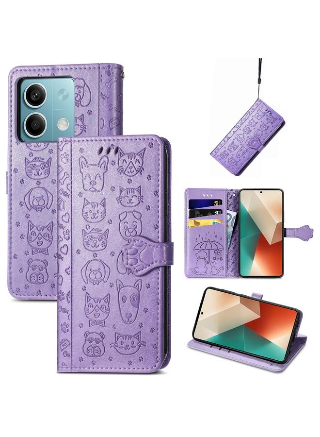 The Bros Case For Xiaomi Redmi Note 13 Cat and Dog Embossed Leather Phone Case