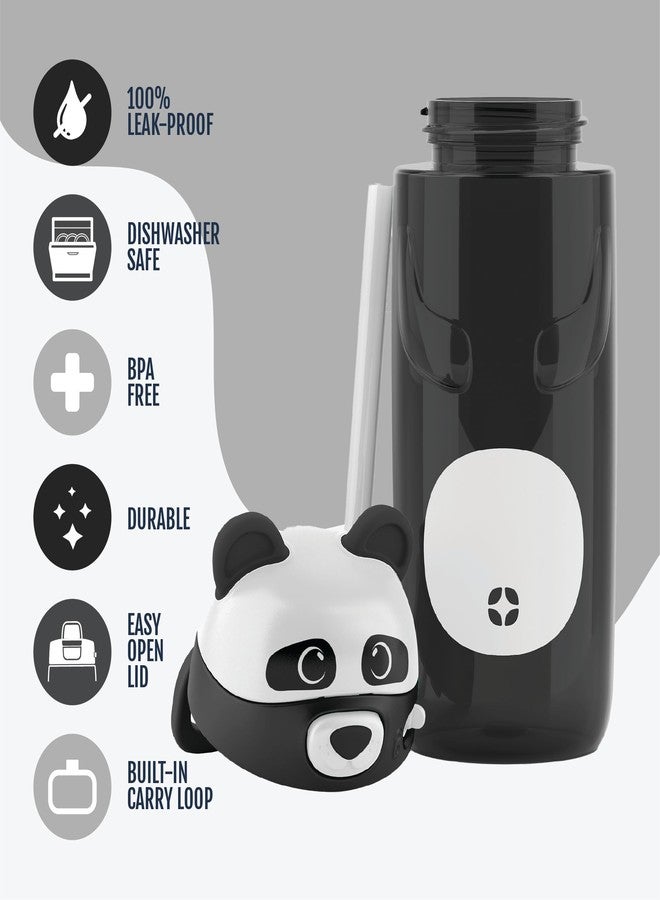 إلو زجاجة ماء بلاستيكية للأطفال من إيلو إيليس، سعة 16 أونصة، مزودة بماصة ومقبض حمل مدمج وغطاء محكم الإغلاق مانع للتسرب، مثالية لحقيبة الظهر المدرسية وعلبة الغداء والرياضات الخارجية، بتصميم باندا. - Image 4