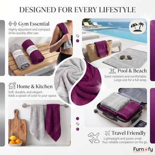 Furnofy 450 GSM Hand Towel Set of 2 – Soft, Absorbent & Quick-Dry Towels for Gym, Home, Kitchen, Pool, Travel – (40x60 cm, Grey Magenta) - Image 5