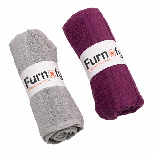 Furnofy 450 GSM Hand Towel Set of 2 – Soft, Absorbent & Quick-Dry Towels for Gym, Home, Kitchen, Pool, Travel – (40x60 cm, Grey Magenta) - Image 1