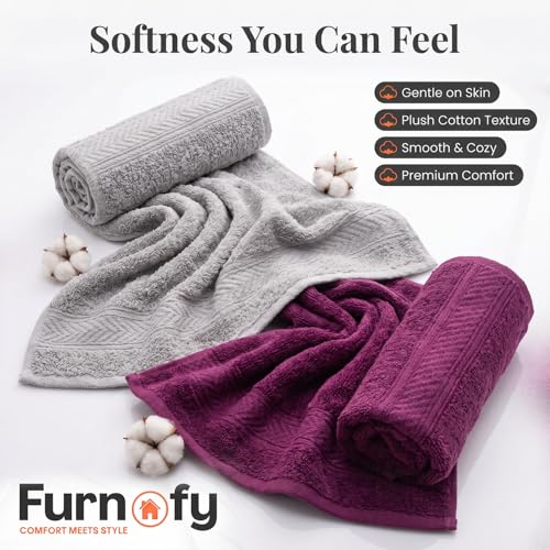 Furnofy 450 GSM Hand Towel Set of 2 – Soft, Absorbent & Quick-Dry Towels for Gym, Home, Kitchen, Pool, Travel – (40x60 cm, Grey Magenta) - Image 3