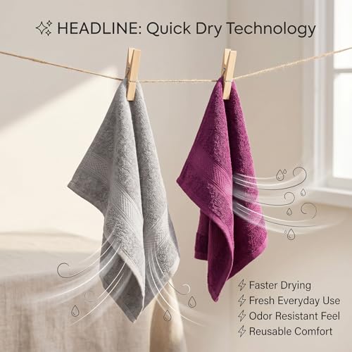 Furnofy 450 GSM Hand Towel Set of 2 – Soft, Absorbent & Quick-Dry Towels for Gym, Home, Kitchen, Pool, Travel – (40x60 cm, Grey Magenta) - Image 4