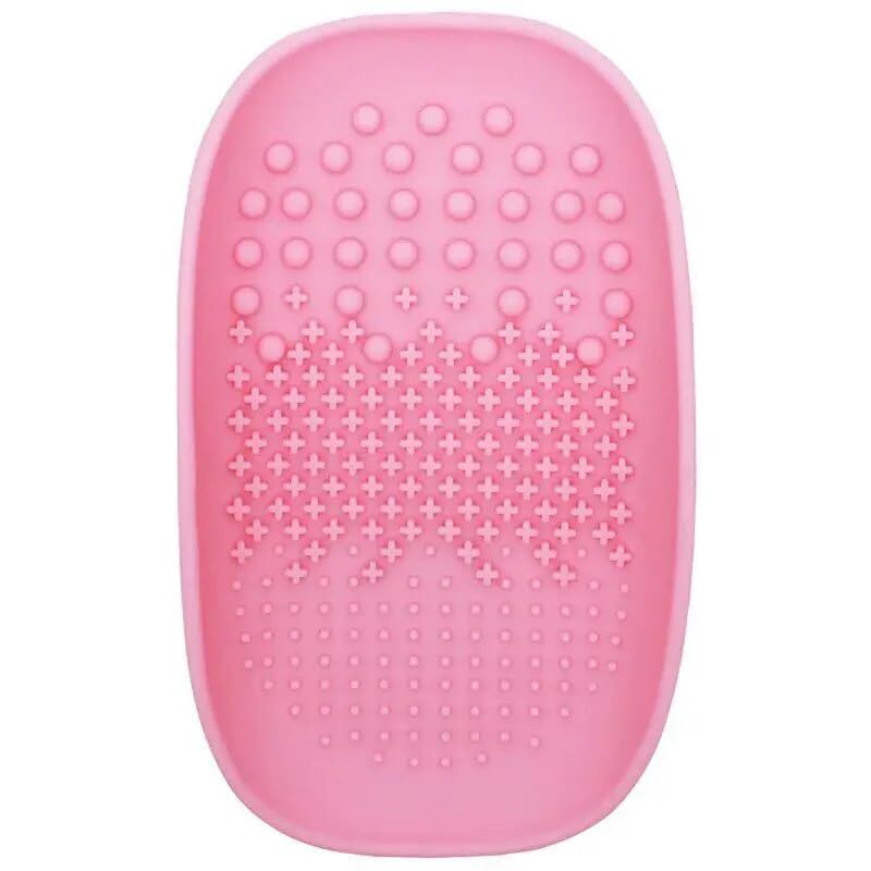 Giffy® Flexible Silicone Makeup Brushes Cleaning Tray with Strip Eyeshadow Powder Puff Scrub Brush Cleaner Tray, 1 Piece (Pink) - Image 1