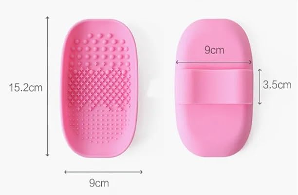Giffy® Flexible Silicone Makeup Brushes Cleaning Tray with Strip Eyeshadow Powder Puff Scrub Brush Cleaner Tray, 1 Piece (Pink) - Image 2