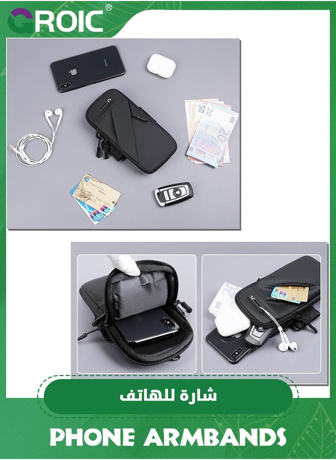 GROIC حامل هاتف أسود مقاس 6.7 بوصة لتشغيل أربطة ذراع الهاتف الخلوي وحزام الهاتف يناسب استخدام iPhone وAndroid للجري والمشي لمسافات طويلة وركوب الدراجات  - Image 4