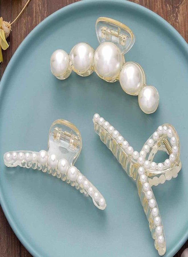 AUTOWRAP Pearl Hair Claw Styling Hair Clips Strong Hold Hair Jaw Clips Big Hair Clips Barrettes Nonslip Hair Claw Clip Birthday Business Gift Hair Accessories for Women and Girls (Pack of 3) - Image 4