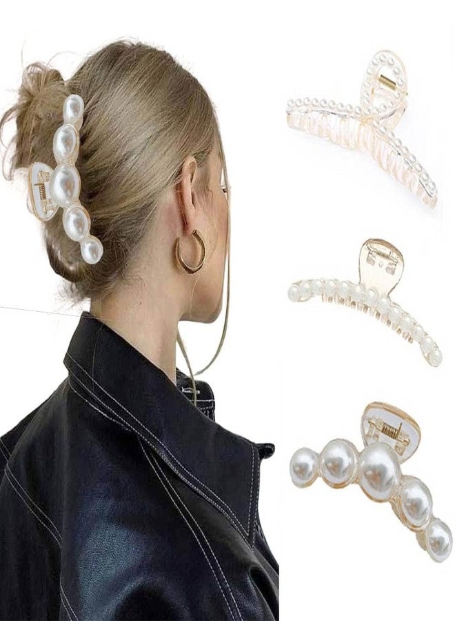 AUTOWRAP Pearl Hair Claw Styling Hair Clips Strong Hold Hair Jaw Clips Big Hair Clips Barrettes Nonslip Hair Claw Clip Birthday Business Gift Hair Accessories for Women and Girls (Pack of 3) - Image 2