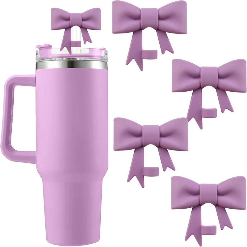 Hpebl 4Pcs Silicone Straw Toppers Covers for Stanley Cups 40/30oz 10mm(0.4in) Dust-Proof Bow Straw Covers Toppers Suitbale for Stanley Cup Accessories Reusable Straws Caps (Skin Purple) - Image 1