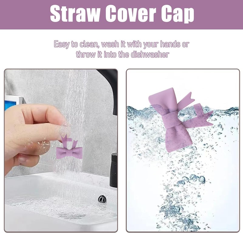 Hpebl 4Pcs Silicone Straw Toppers Covers for Stanley Cups 40/30oz 10mm(0.4in) Dust-Proof Bow Straw Covers Toppers Suitbale for Stanley Cup Accessories Reusable Straws Caps (Skin Purple) - Image 3