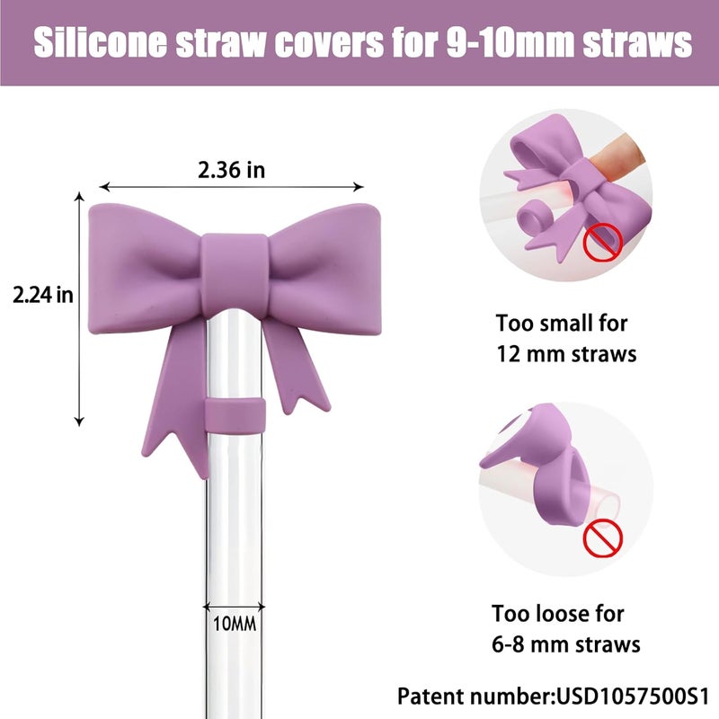 Hpebl 4Pcs Silicone Straw Toppers Covers for Stanley Cups 40/30oz 10mm(0.4in) Dust-Proof Bow Straw Covers Toppers Suitbale for Stanley Cup Accessories Reusable Straws Caps (Skin Purple) - Image 2