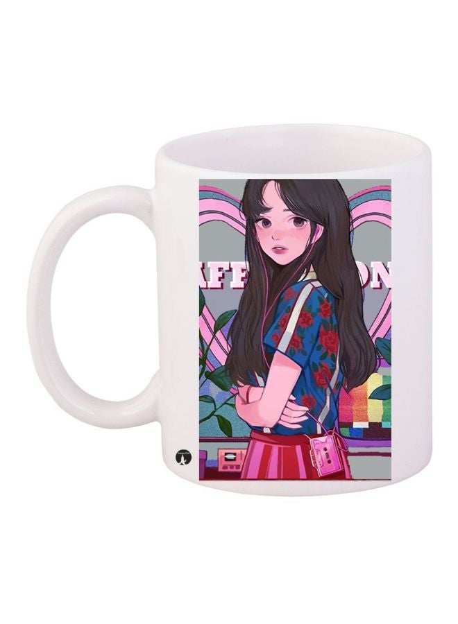 RYN Roses Printed Coffee Mug White/Beige/Pink 11ounce