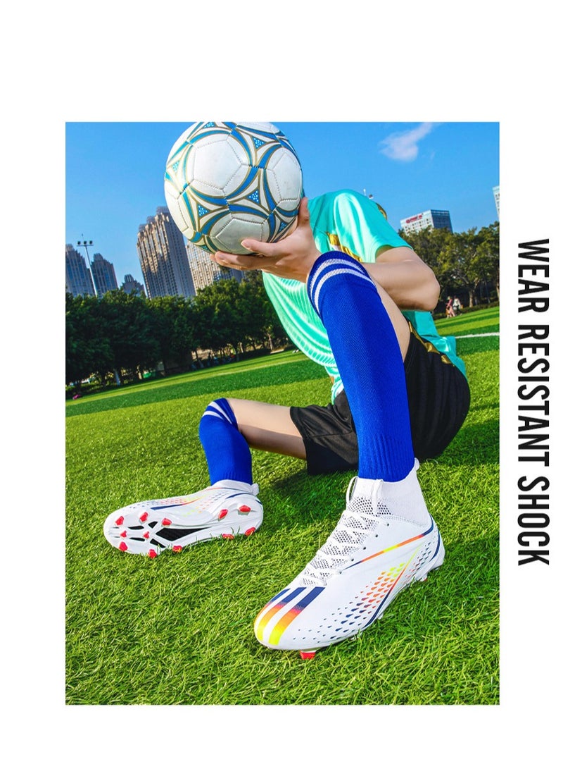 xozgdovg Spike sneakers TF training shoes Football shoes non-slip(Spike bright white)  - Image 3
