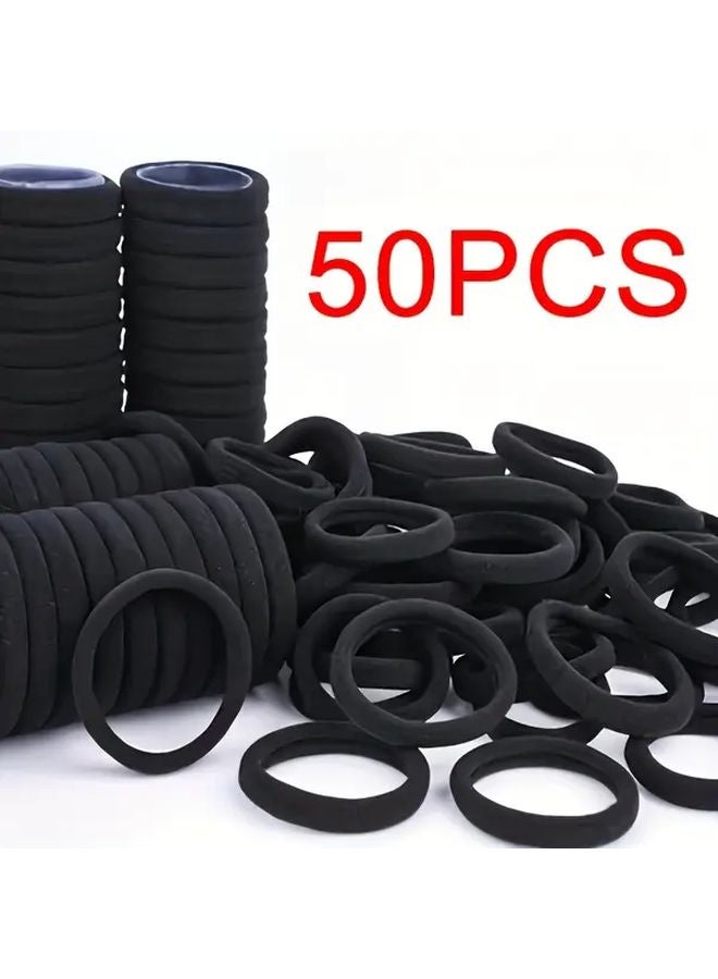 50 قطعة أربطة شعر سوداء عالية المرونة تصميم بوهيمي بسيط متعددة الاستخدام للاستخدام اليومي - Image 1