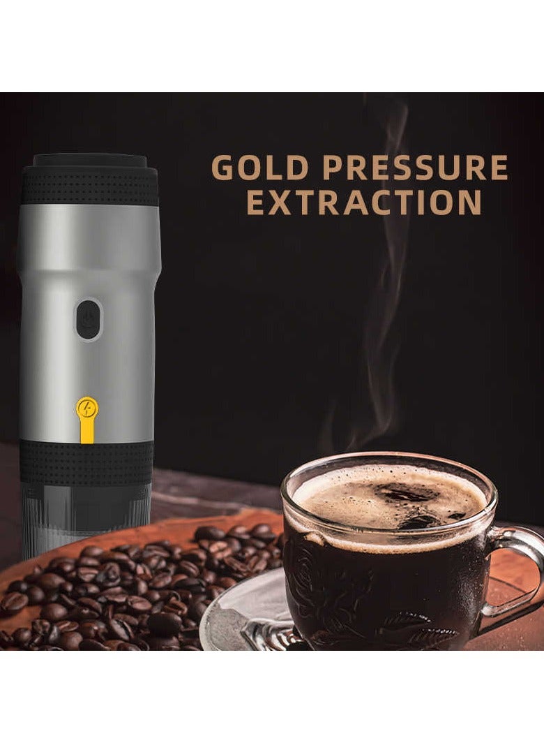 Portable Espresso Coffee Machine with 20Bar Extraction System, Cordless Heating with Rechargeable 7500mah Battery - Car Coffee Maker for NES Capsules, DG Capsules & Coffee Powder Cartridges (Silver) - Image 5